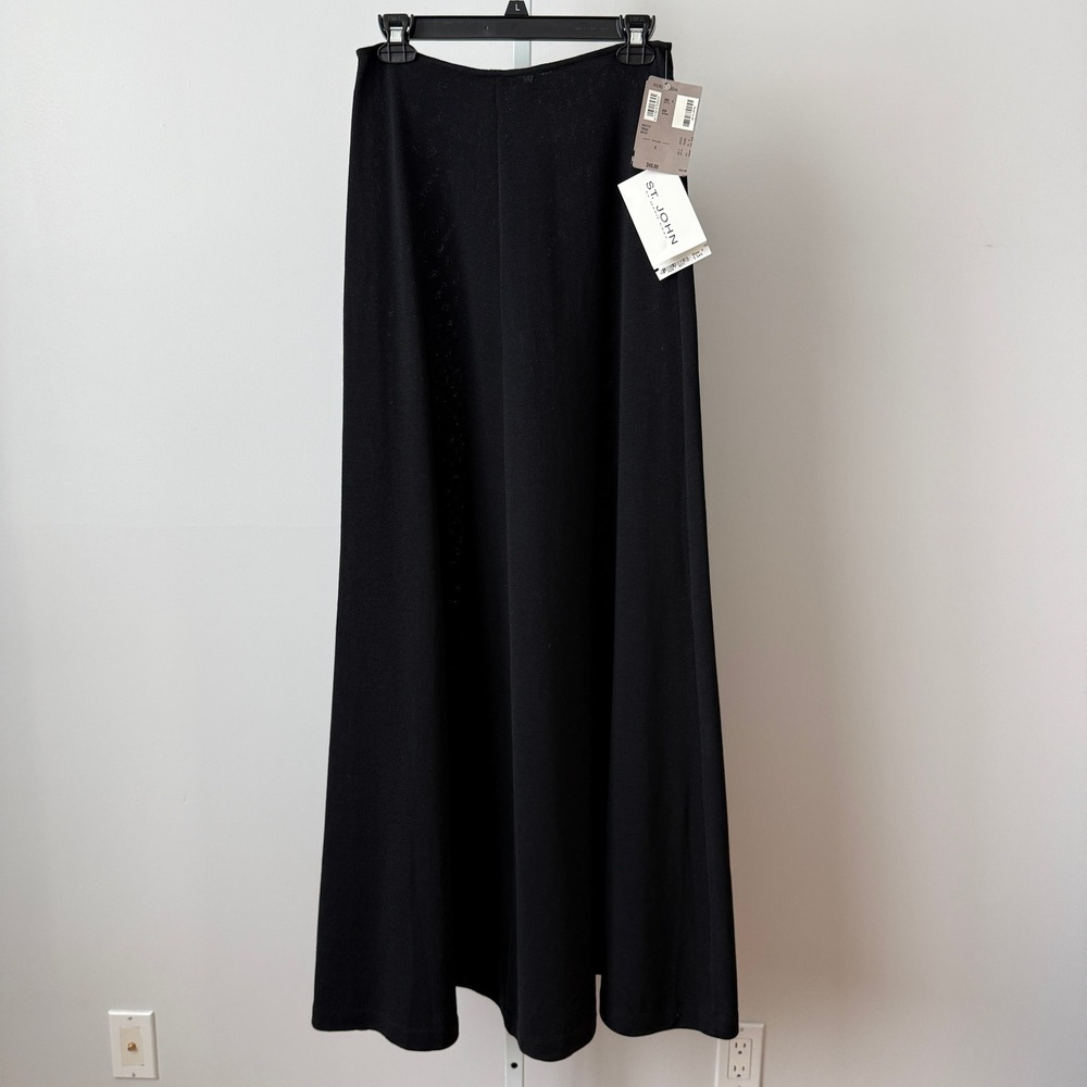 St John Evening sz 8  Black Wool Blend Knit‎ Maxi Skirt Luxury Mobwife NWT